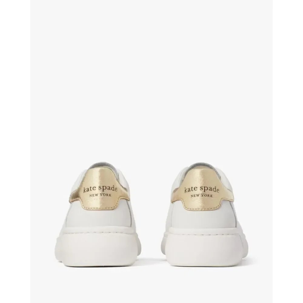 Kate Spade White Gold Lift Sneakers Shoes Women's Size 9B New